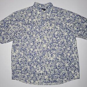 Roundtree And Yorke Mens Blue and White Floral Pattern Hawaiian Shirt Size Large
